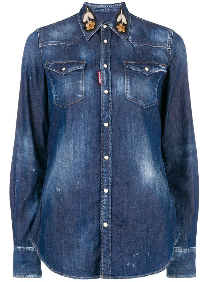 Dsquared2 Embroidered Collar Denim Shirt - Blue