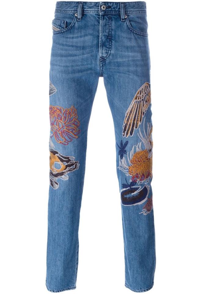 Diesel Embroidered Slim Fit Jeans, Men's, Size: 30, Blue, Cotton