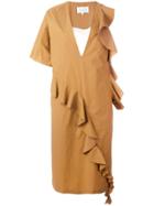 Maison Margiela Ruffle Trim Asymmetric Dress - Brown