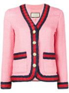 Gucci - Slim Fit Blazer With Contrasting Piping - Women - Silk/cotton/acrylic/wool - 46, Pink/purple, Silk/cotton/acrylic/wool