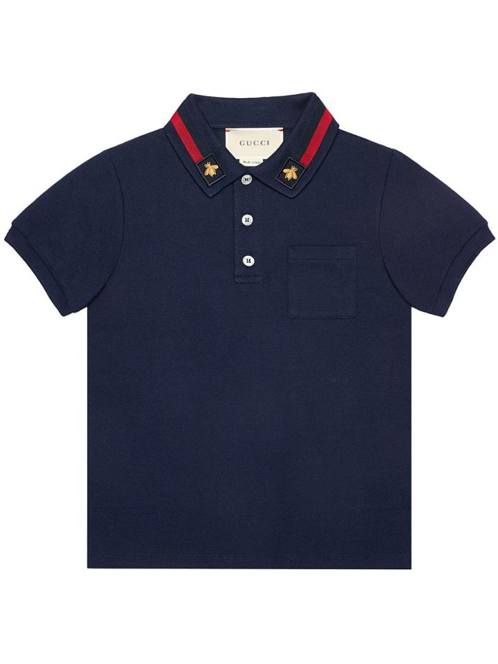 Gucci Kids Children's Cotton Polo With Bee - Blue