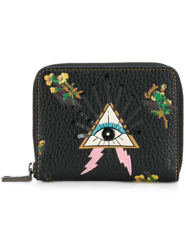 Coach Pyramid Eye Small Zip Around Wallet - Black