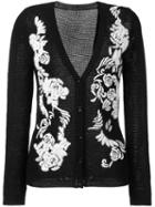 Ermanno Scervino Rose Embroidered Cardigan, Women's, Size: 44, Black, Virgin Wool