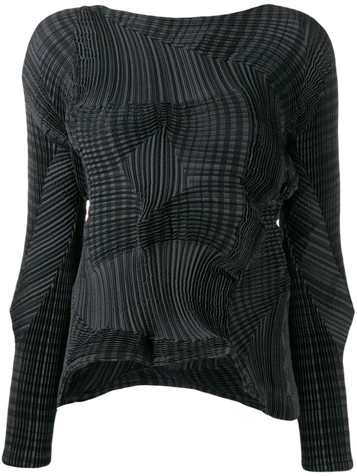 Issey Miyake Pleated Striped Blouse - Grey