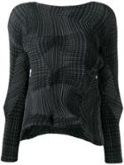 Issey Miyake Pleated Striped Blouse - Grey
