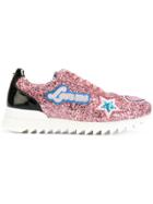 Philipp Plein Glitter And Patch Detail Sneakers - Pink & Purple