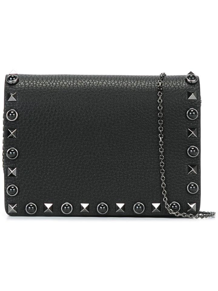 Valentino 'rockstud Rolling Noir' Foldover Clutch, Women's, Black, Calf Leather/metal