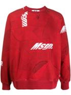 Msgm Patchwork Logo Print Sweatshirt - Red