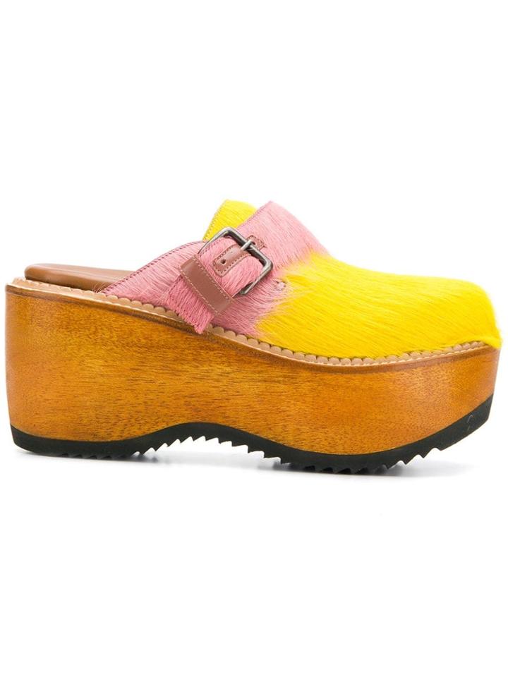 Marni Fur Wedge Shoes - Yellow