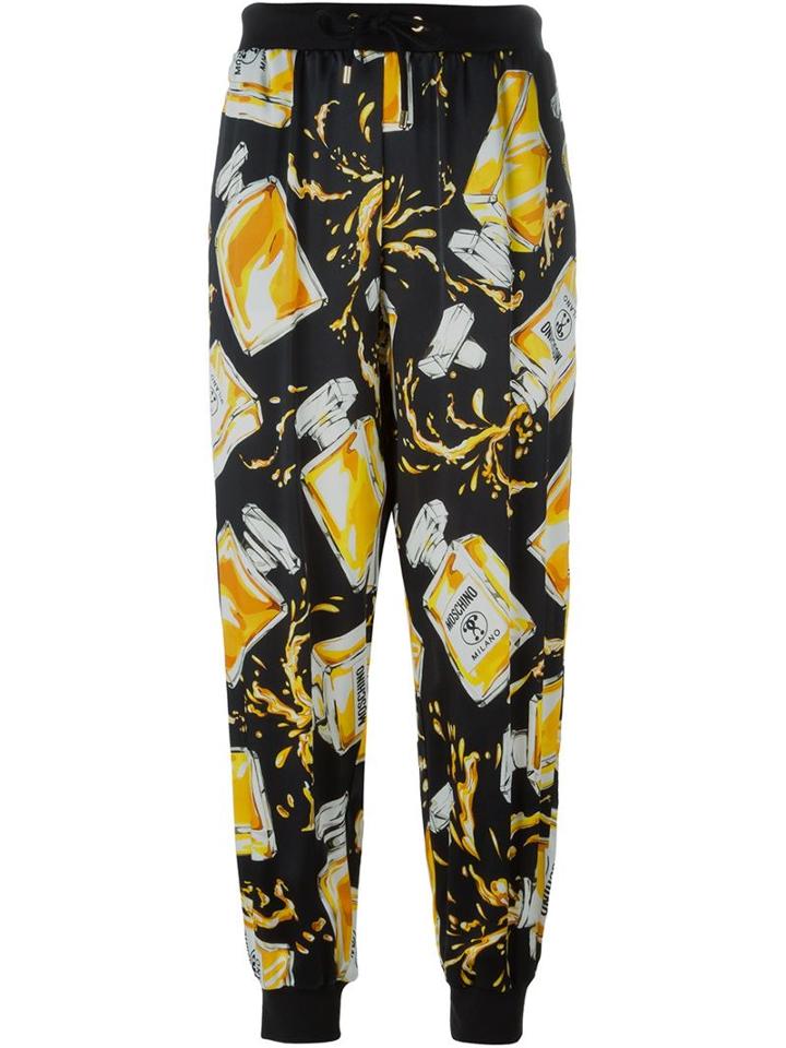 Moschino Perfume Print Trousers, Women's, Size: 40, Black, Silk/cotton/polyamide/other Fibres