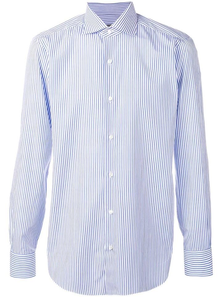Barba Striped Point-collar Shirt - Blue