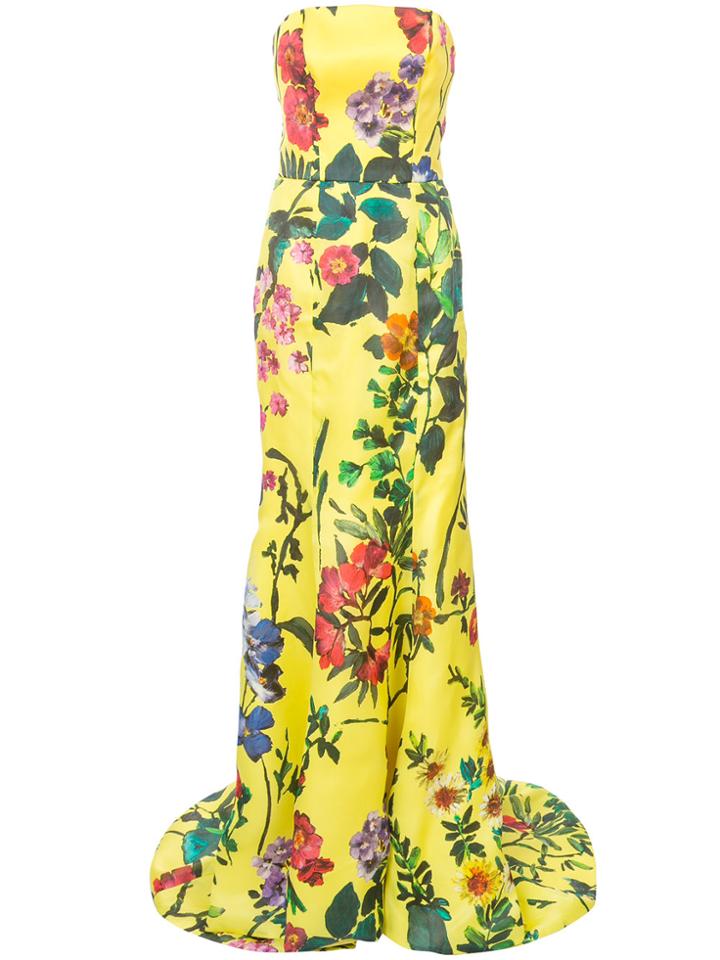 Monique Lhuillier Floral Strapless Trumpet Gown - Yellow & Orange