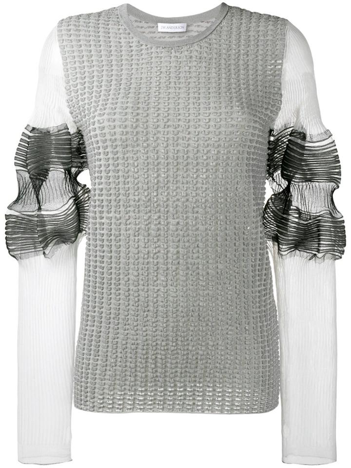 Jw Anderson Pleated Sheer Sleeve Top - Grey