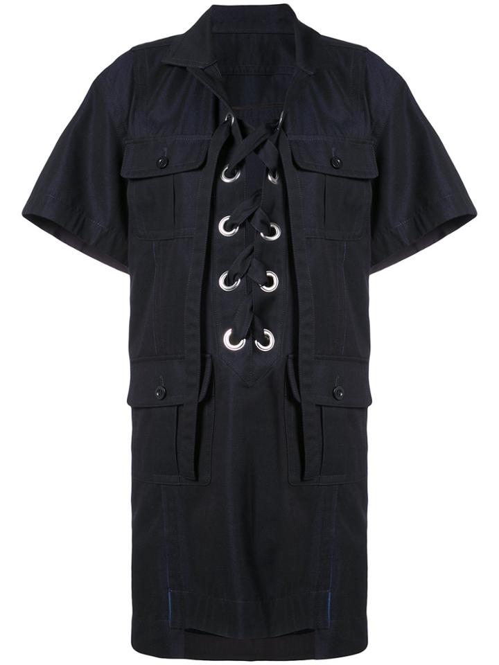 Sacai Eyelet Laced Shirt Dress - Blue