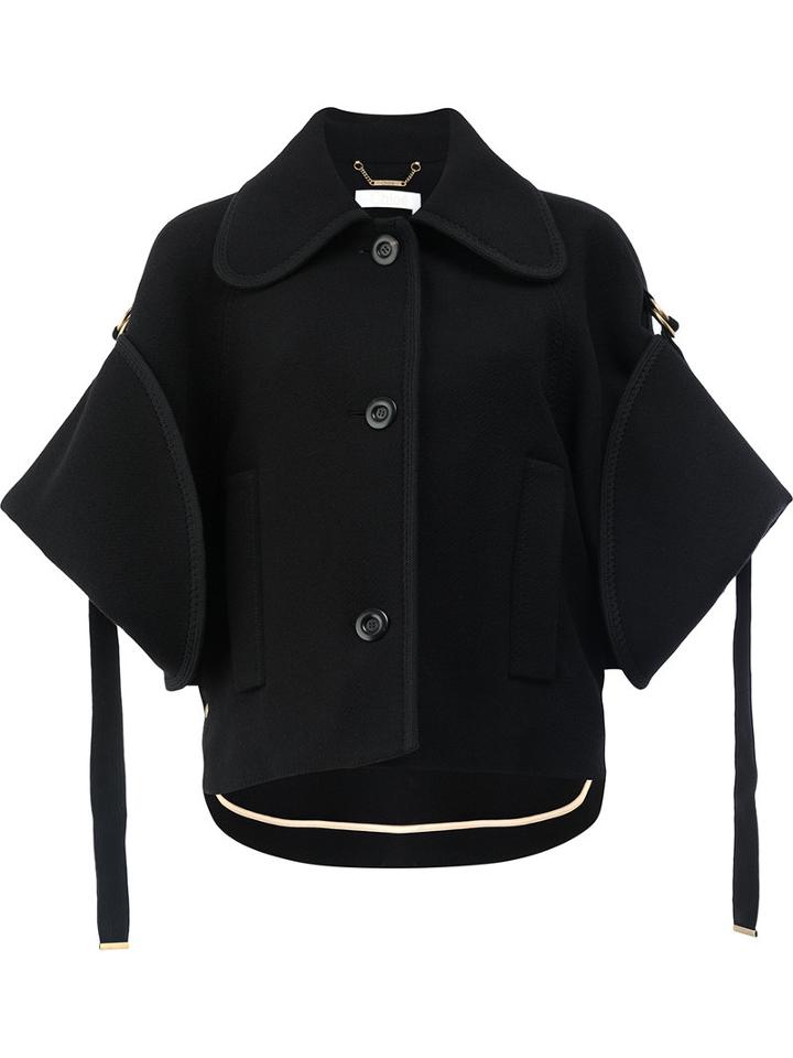 Chloé - Cropped Cape Sleeve Jacket - Women - Polyamide/viscose/virgin Wool - 38, Black, Polyamide/viscose/virgin Wool