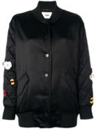 Fendi Embroidered Satin Bomber Jacket, Women's, Size: 38, Black, Viscose/polyester/polyimide/spandex/elastane