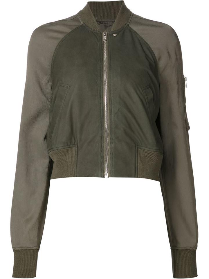 Rick Owens Cropped Bomber Jacket, Women's, Size: 42, Green, Cotton/lamb Skin/spandex/elastane/viscose
