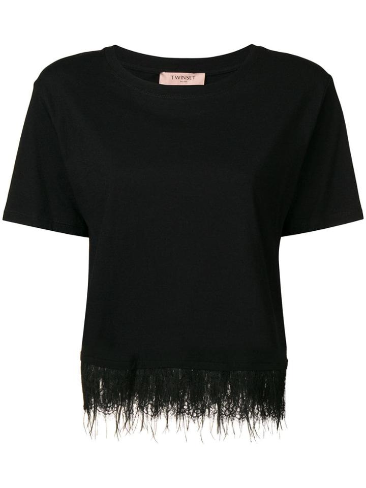 Twin-set Feather Trim T-shirt - Black