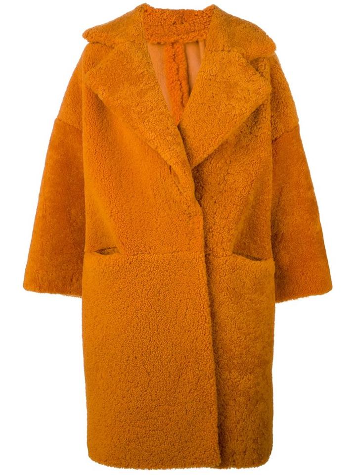 Christian Wijnants 'joko' Coat, Women's, Size: Medium/large, Yellow/orange, Lamb Fur/lamb Skin