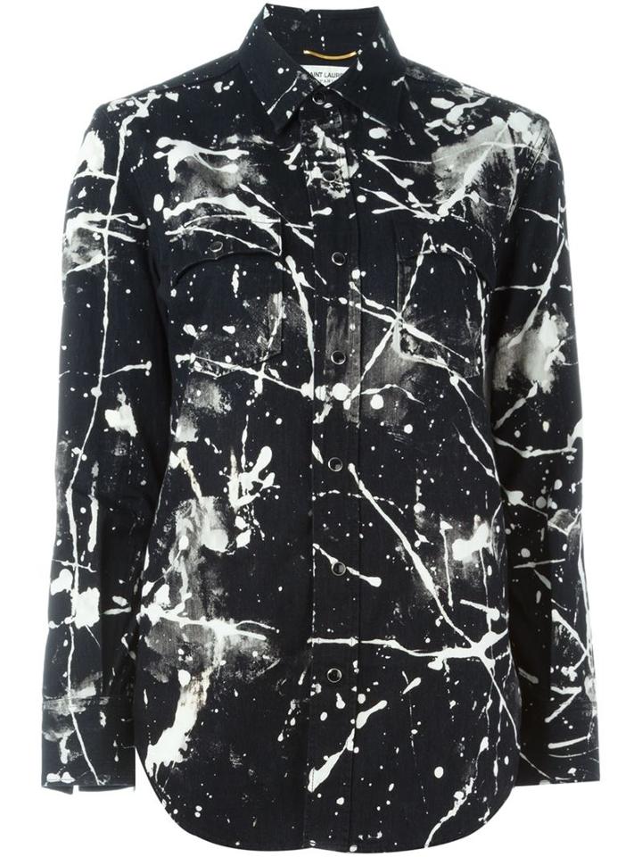 Saint Laurent Paint Splatter Denim Shirt