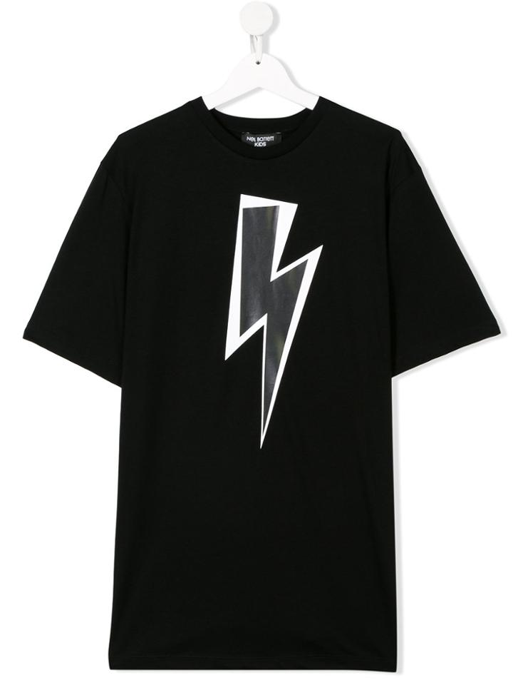 Neil Barrett Kids Teen Lightning Bolt Print T-shirt - Black