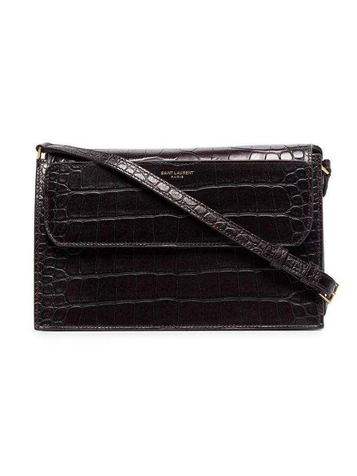 Saint Laurent Bordeaux Red Catherine Crocodile-effect Leather Shoulder
