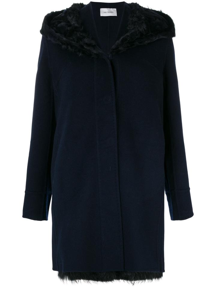 Yves Salomon Raccoon Fur, Lamb Fur And Cashmere Hooded Coat - Blue