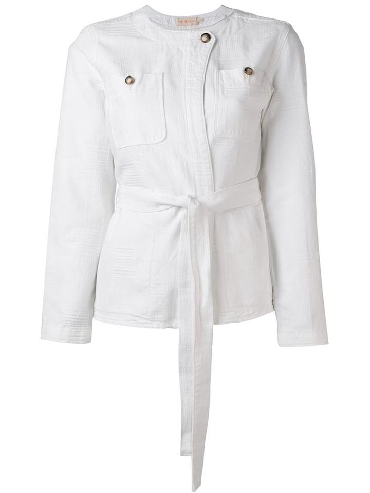 Tory Burch Belted Jacket, Women's, Size: Medium, White, Cotton