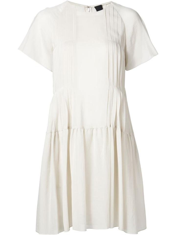 Vera Wang Shortsleeved Pleated Peasant Dress, Women's, Size: 6, Nude/neutrals, Silk/cotton