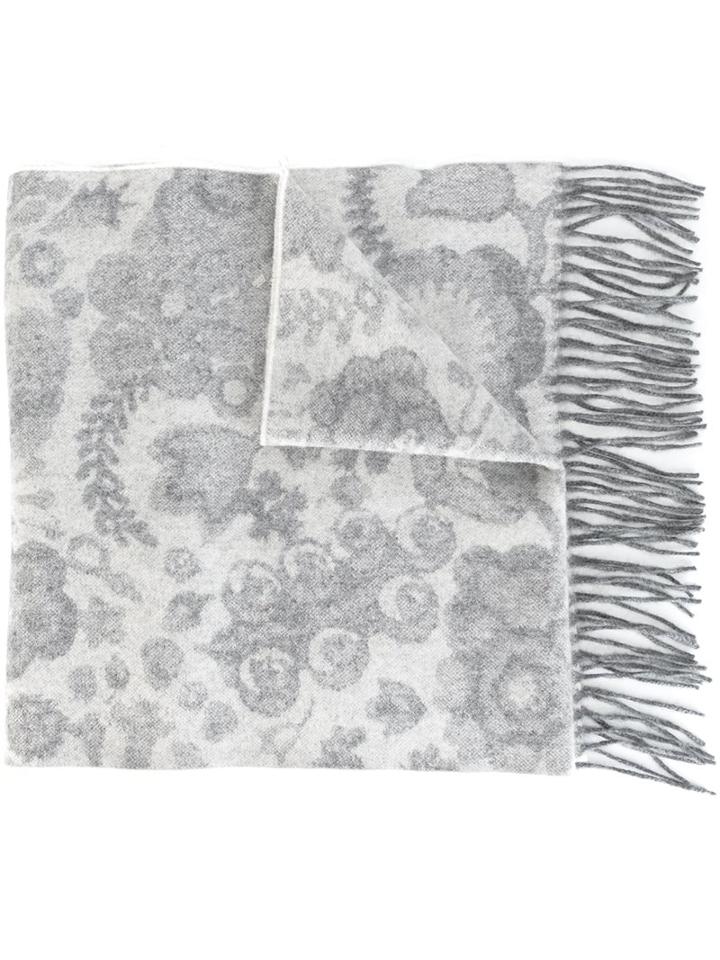 Bally Floral Print Scarf, Women's, Grey, Angora/wool