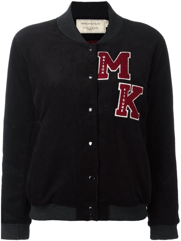 Maison Kitsuné Logo Patch Bomber Jacket, Women's, Size: Large, Black, Cotton/acrylic/polyester