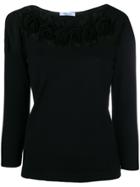 Blumarine Floral Knitted Top - Black
