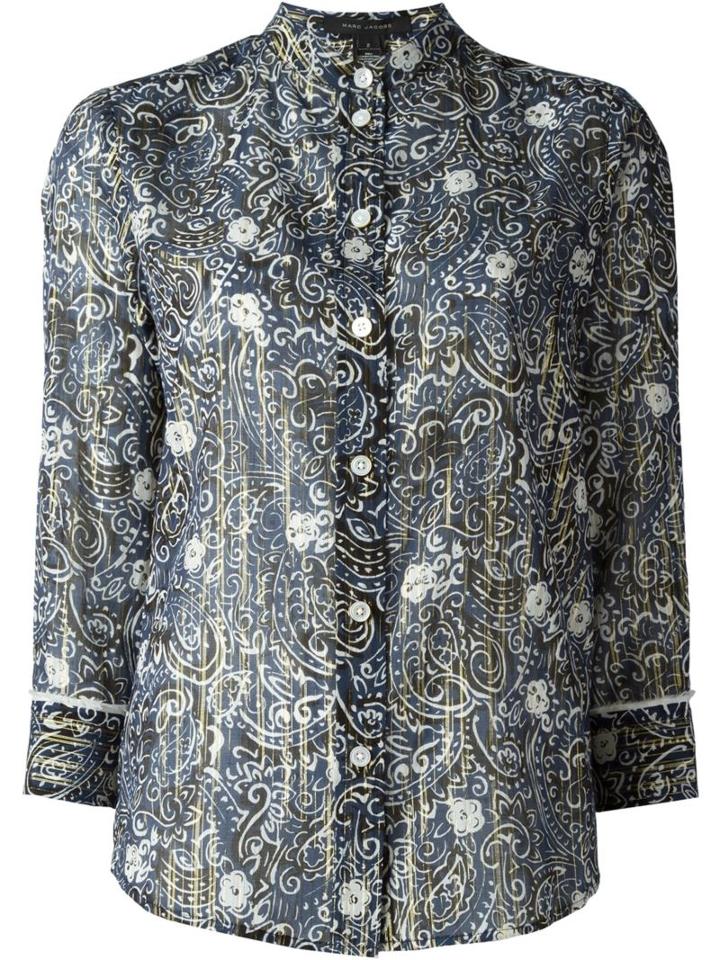 Marc Jacobs Sheer Printed Shirt, Women's, Size: 6, Blue, Cotton/silk/lurex