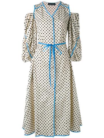 Anna October - Polka Dot Cold Shoulder Dress - Women - Cotton - L, Nude/neutrals, Cotton