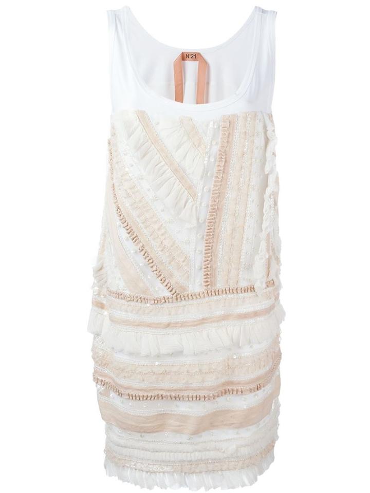 No21 Lace Stripes Sleeveless Shift Dress, Women's, Size: 42, White, Cotton/acetate/silk