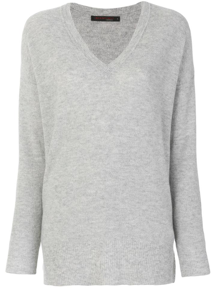 Incentive! Cashmere V-neck Sweater - Grey