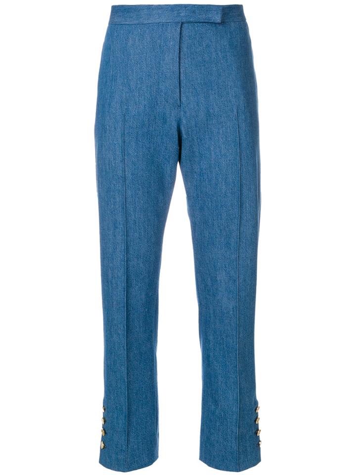 Thom Browne Slim Fit Mid-rise Pintuck Trouser In Stone Bio Denim -