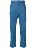 Thom Browne Slim Fit Mid-rise Pintuck Trouser In Stone Bio Denim -