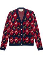 Gucci Equestrian Wool Jacquard Cardigan - Red