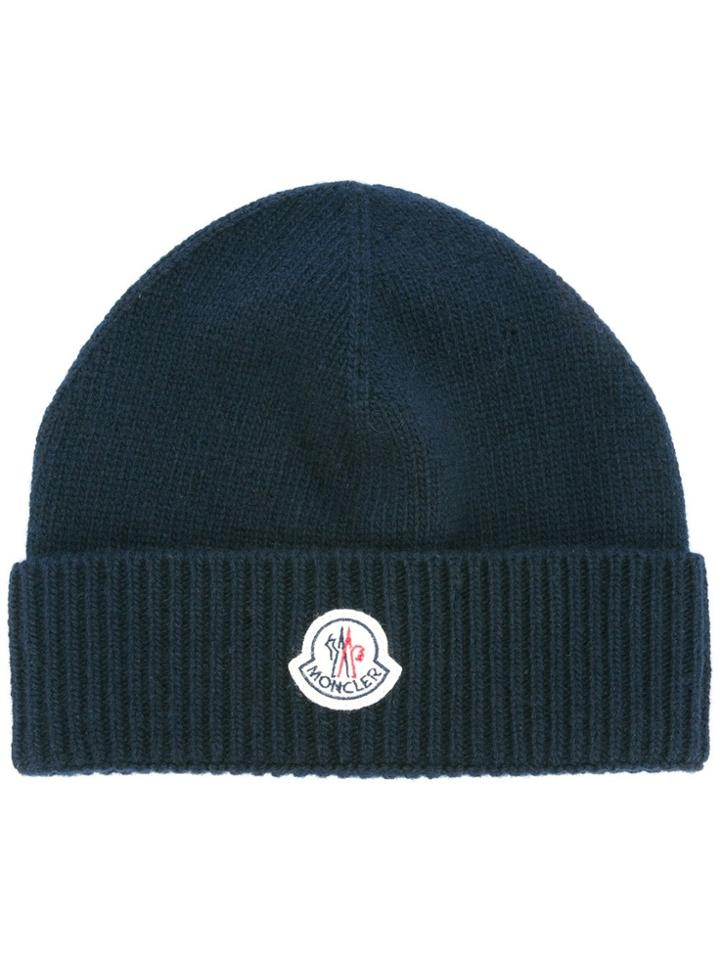 Moncler Ribbed Beanie Hat - Blue