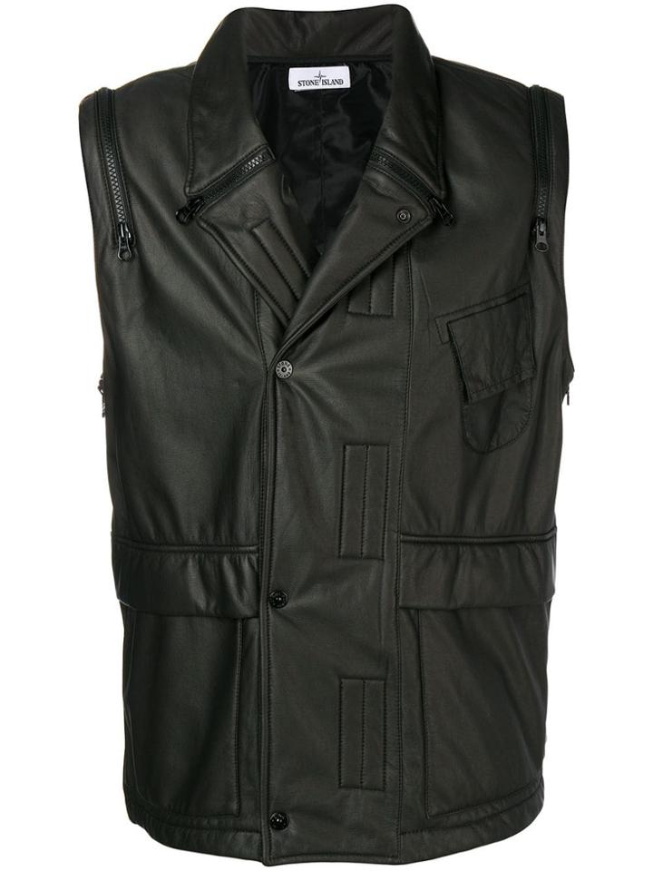 Stone Island Zipped Biker Gilet Jacket - Black