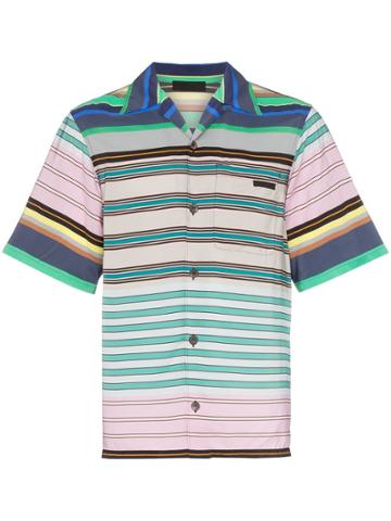 Prada Stripe Print Logo Patch Shirt - F0276 Acciaio