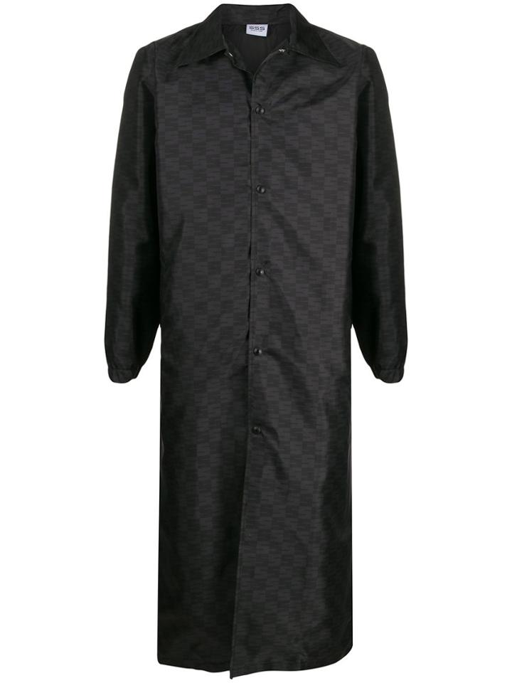 Sss World Corp Long Checkered Print Coat - Black