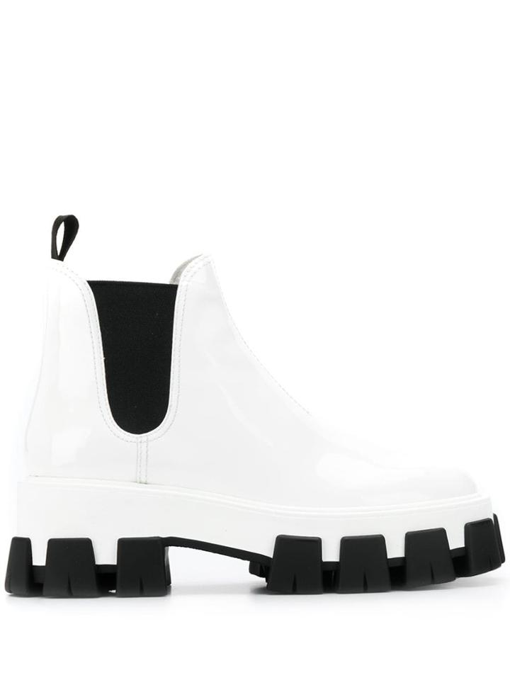 Prada Ridged Sole Ankle Boots - White