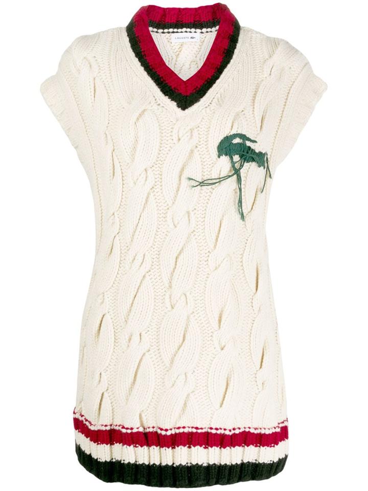 Lacoste Distressed Cable-knit Sweater Vest - Neutrals