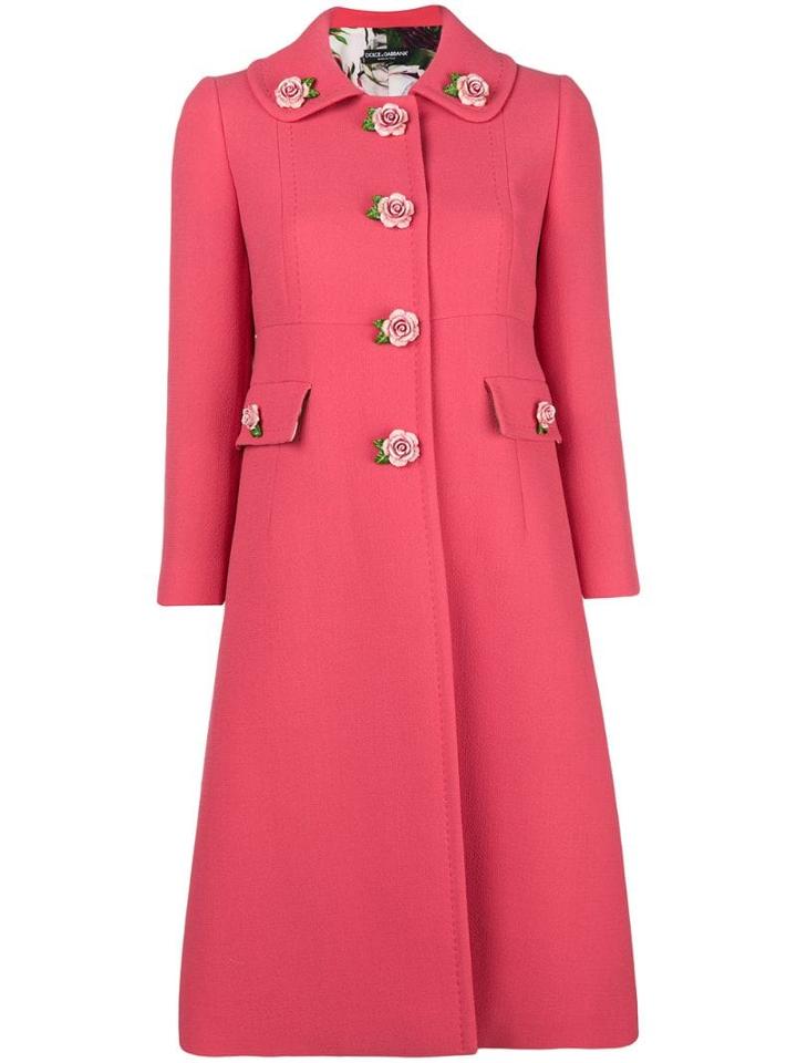 Dolce & Gabbana Floral Appliqué Tailored Coat - Pink