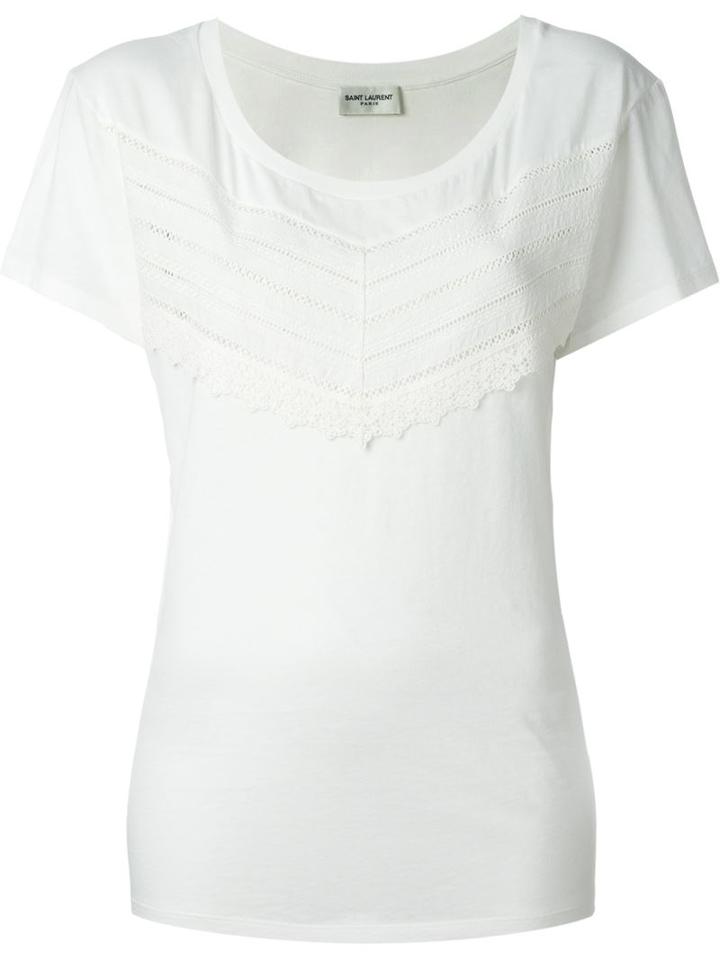 Saint Laurent Broderie Anglaise T-shirt, Women's, Size: M, White, Cotton