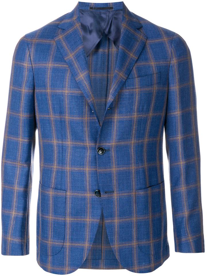 Barba Checked Button Blazer - Blue