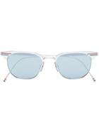 Thom Browne Eyewear Grey Metallic Sunglasses With Tricolour Stripe