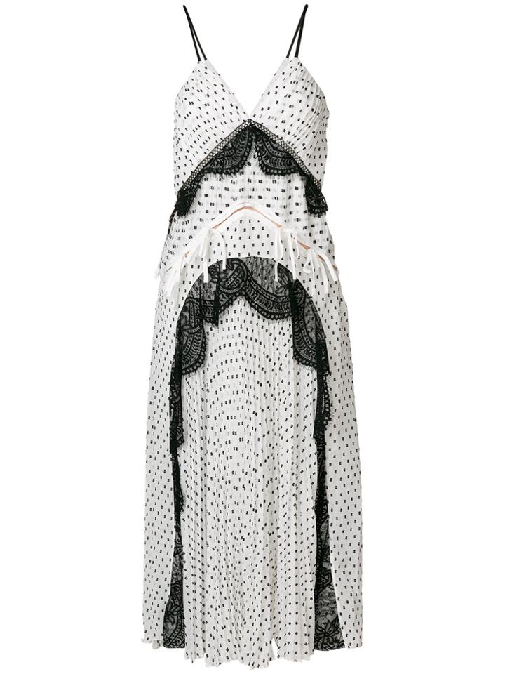 Self-portrait Lace Inserts Pleated Dress - White